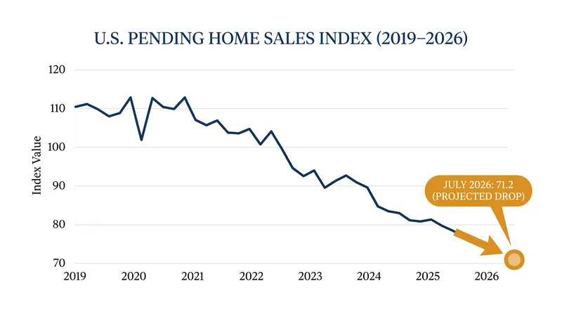 The Pending Home Sales Index fell to 71.2 in July, tying for the second-lowest reading since 2001.