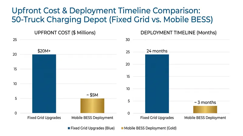Fixed megawatt charging requires massive upfront capital, while mobile BESS offers immediate deployment.
