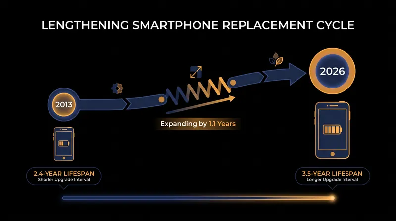Consumers are holding onto their devices 45% longer than they did a decade ago, offsetting higher upfront costs.