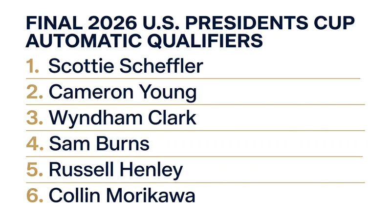 The six automatic qualifiers for the 2026 U.S. Presidents Cup team.