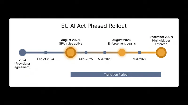 The phased enforcement timeline for the EU AI Act.