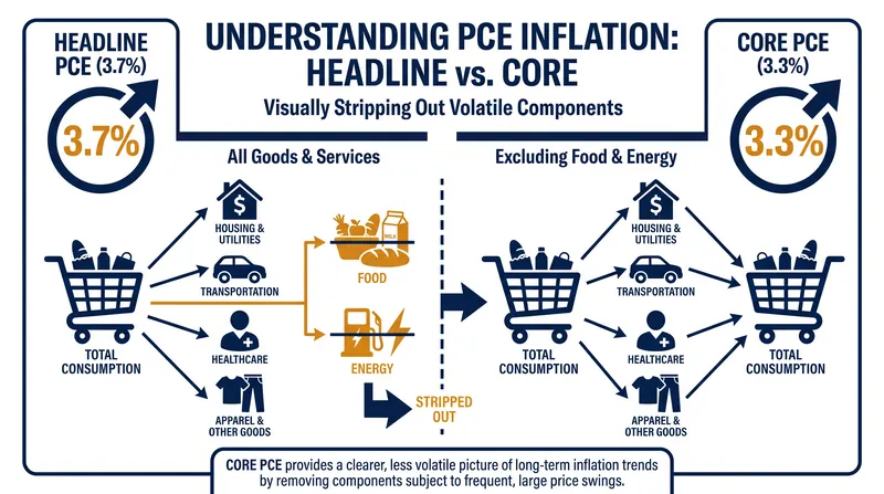 Core PCE strips out volatile food and energy prices to provide a clearer view of underlying inflation trends.