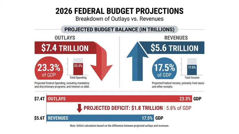 The structural gap between federal revenues and outlays in 2026.