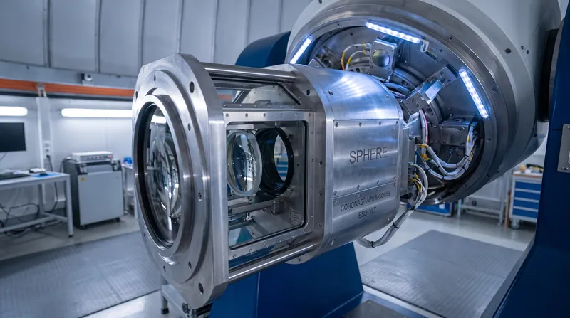 The SPHERE instrument on the VLT uses a coronagraph to block out the main star's blinding light.