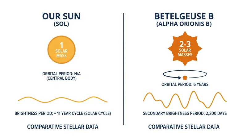 Key statistics comparing the newly discovered Betelgeuse B to our own Sun.