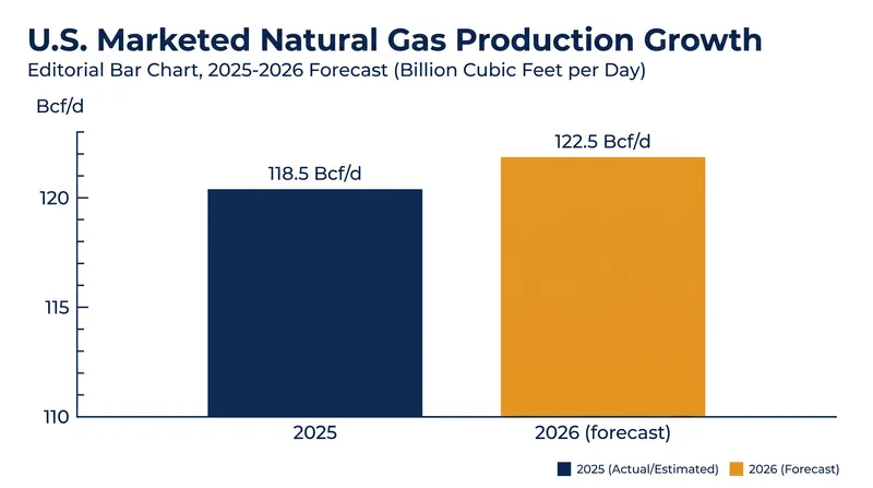 U.S. marketed natural gas production is forecast to surpass 2025's record high.