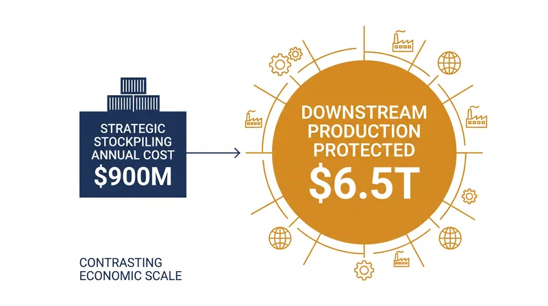 The IEA estimates that a $900 million annual investment in stockpiling can protect trillions in downstream production.