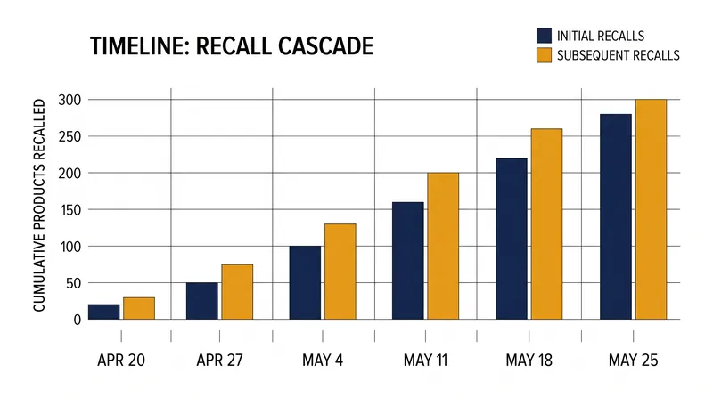 The lag between the initial ingredient recall and the identification of affected downstream products.