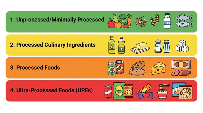 The NOVA classification system groups foods by the extent and purpose of their industrial processing.
