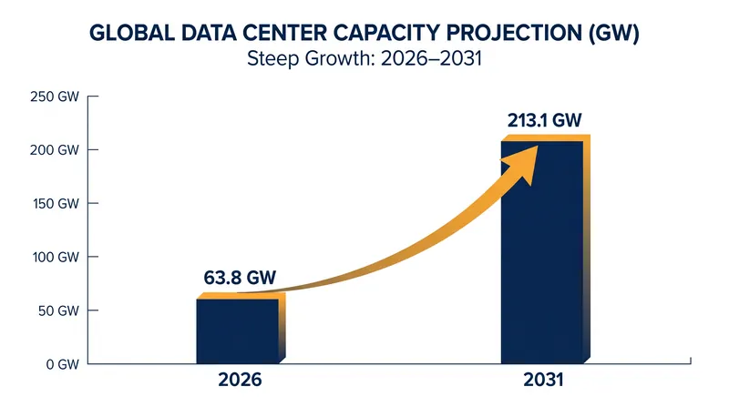 Global data center capacity is forecast to more than triple by 2031.
