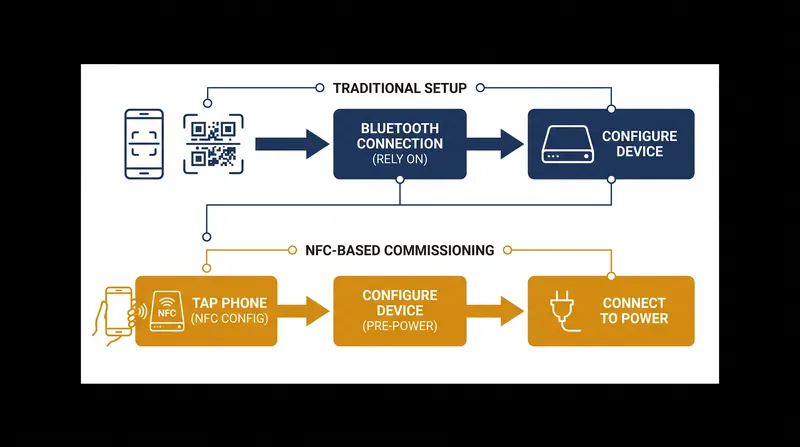 NFC commissioning removes the dependency on Bluetooth Low Energy, reducing pairing timeouts.