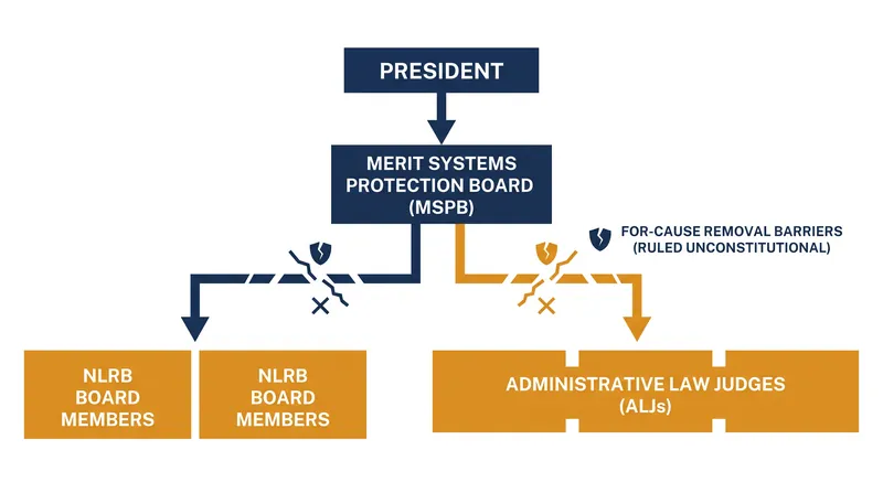 The federal court found that the dual-layered 'for-cause' removal protections for NLRB Administrative Law Judges violate Article II of the Constitution.