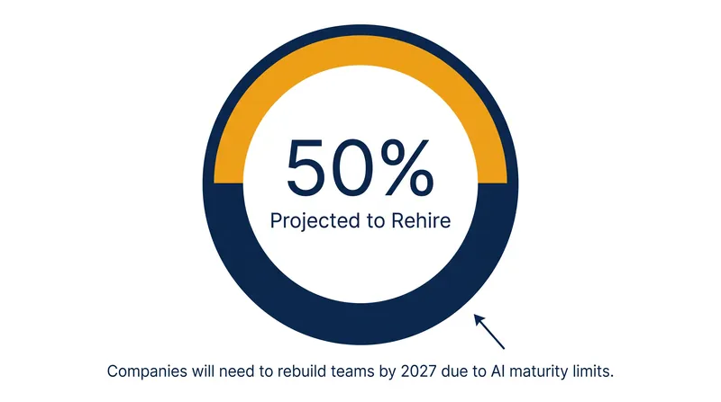 Analysts project that half of the companies cutting staff for AI will be forced to rehire for similar functions by 2027.
