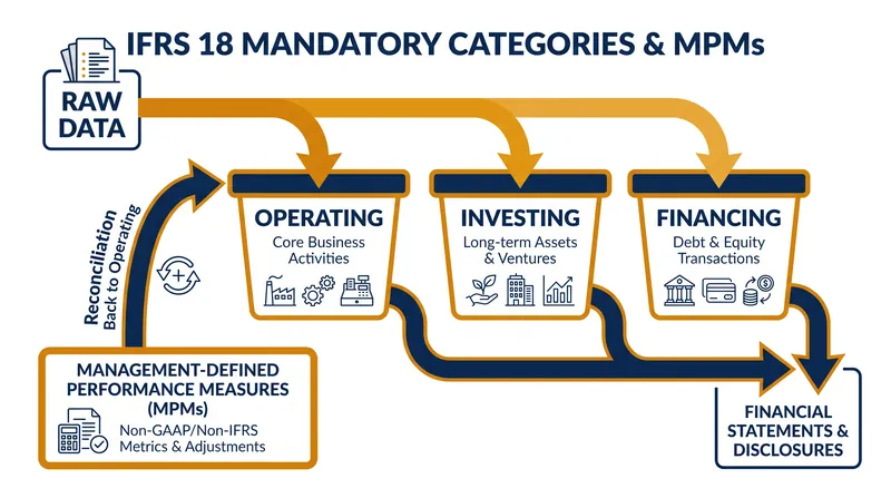 The new standard forces all income and expenses into three distinct categories, creating a standardized operating profit.