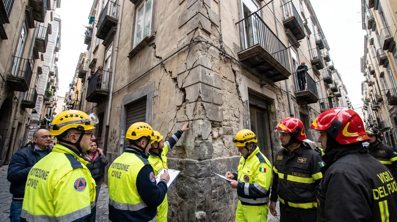 Civil protection teams inspect structural damage following the recent magnitude 4.7 earthquake.
