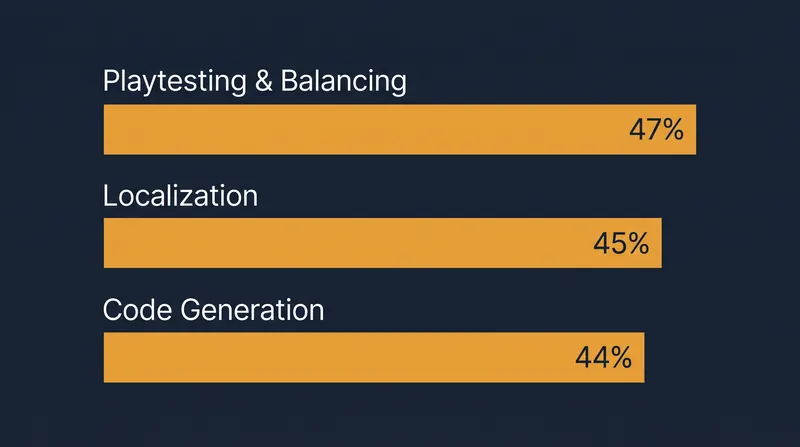 Developers are primarily utilizing AI to accelerate tedious, administrative tasks rather than generating final creative assets.