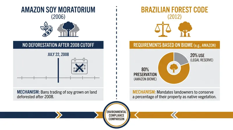 The moratorium imposed a strict zero-deforestation standard, whereas Brazilian federal law permits landowners to clear up to 20 percent of their property.