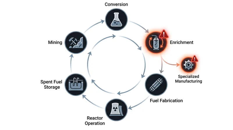 Capital deployment must cover the entire nuclear lifecycle, including critical bottlenecks in fuel enrichment and specialized manufacturing.