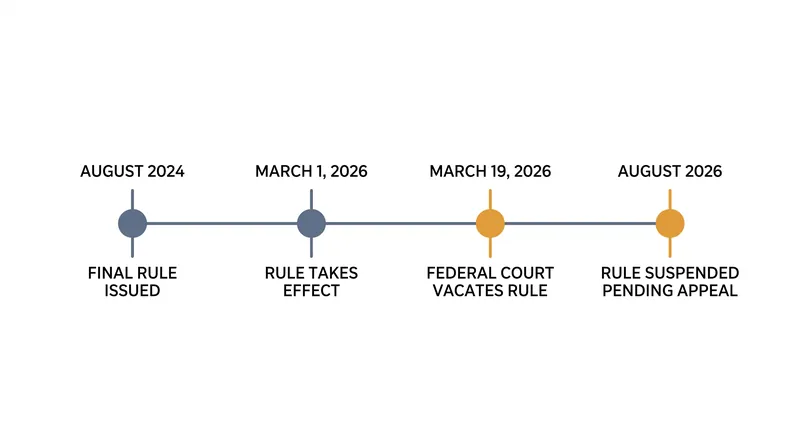 The regulatory timeline of the Residential Real Estate Rule, which was vacated just weeks after taking effect.