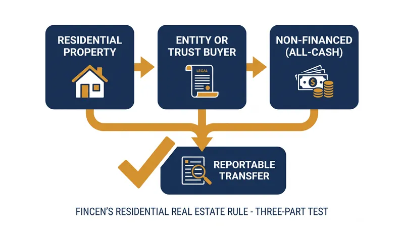 A transaction must meet all three criteria to trigger the federal beneficial ownership reporting requirement.