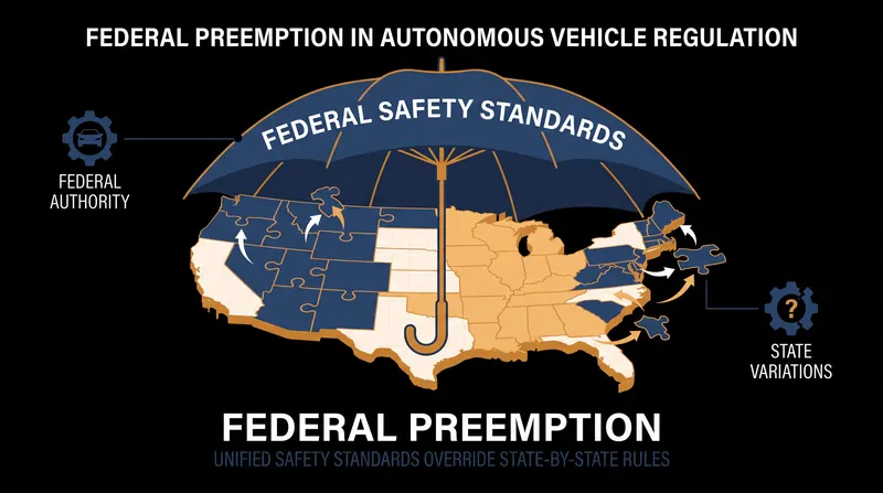 Federal preemption would grant NHTSA sole authority over autonomous vehicle design, overriding conflicting state laws.