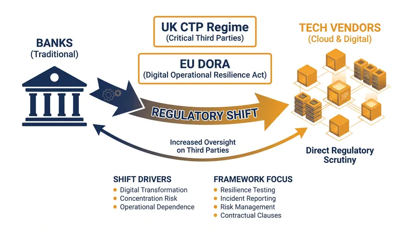 New frameworks like DORA and the CTP regime allow regulators to directly oversee tech vendors.