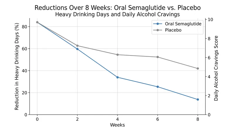 In a randomized clinical trial, oral semaglutide halved the number of drinks consumed on drinking days compared to a placebo.