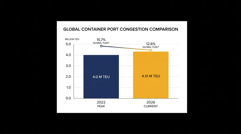 While absolute congestion volumes have surpassed 2022 levels, they represent a smaller percentage of today's larger global fleet.