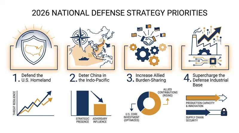 The four core pillars of the 2026 National Defense Strategy.
