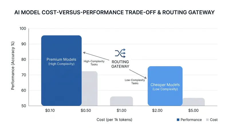 Unified gateways dynamically route workloads to balance token costs against required reasoning performance.