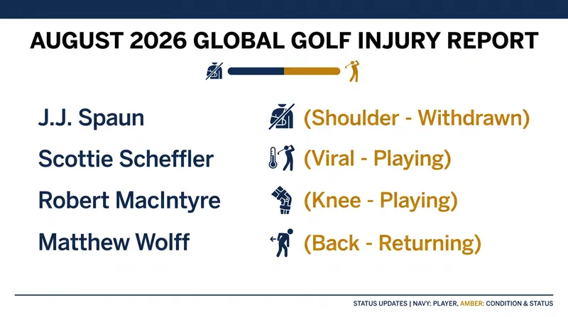 Key injuries shaping the final stretch of the 2026 professional golf season.