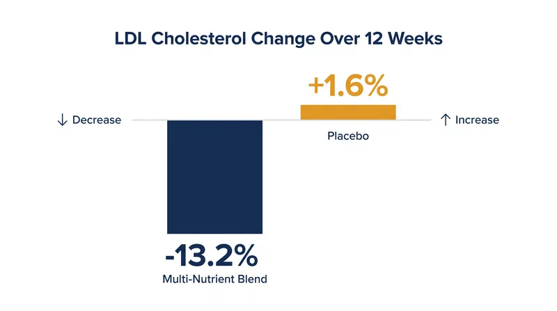 Participants taking the multi-nutrient blend saw a significant drop in their LDL cholesterol compared to the placebo group.