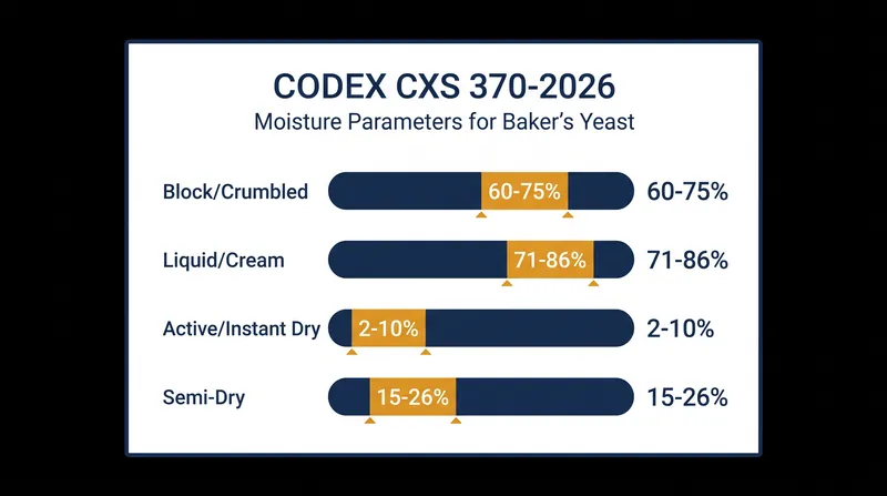 Codex CXS 370-2026 establishes strict moisture parameters for different yeast formats.
