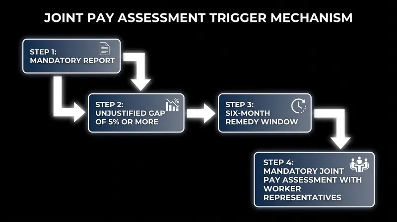 Failing to remedy an unjustified gender pay gap of 5% or more triggers a mandatory, comprehensive pay audit.