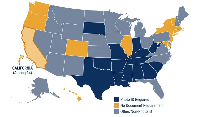 California is currently one of 14 states that does not require documentary proof of identity at the polls.