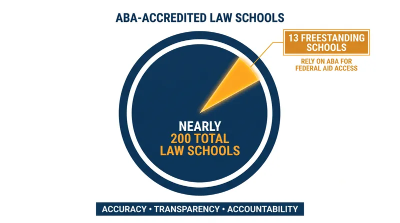 While nearly 200 law schools are ABA-accredited, only 13 freestanding institutions rely entirely on the ABA for federal student aid access.