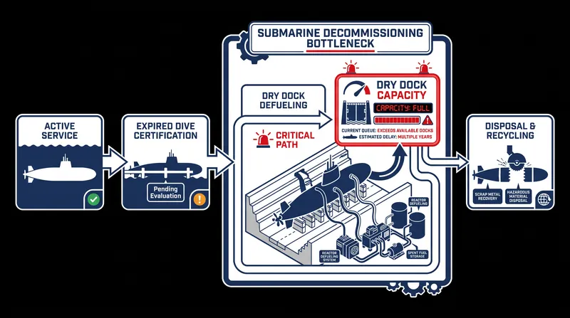 The lifecycle bottleneck: how a lack of dry docks traps submarines in idle status.