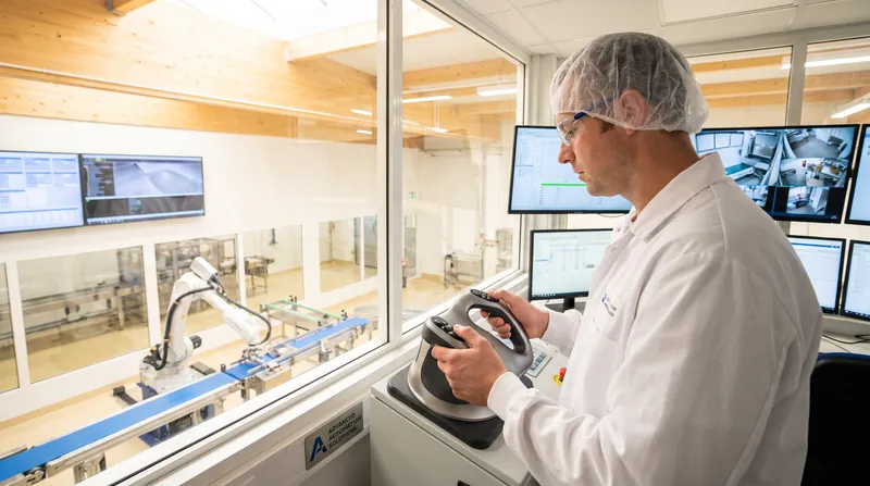 Through 'shadow robotics,' human operators can use haptic controllers to guide machines from a safe distance, removing them from the physical dangers of the processing line.