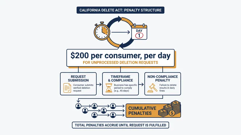 The Delete Act introduces existential financial penalties for non-compliant data brokers.