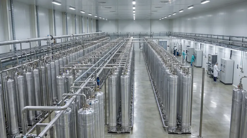 Thousands of centrifuges are connected in series and parallel to form cascades, gradually increasing the concentration of U-235.