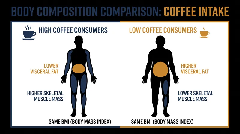 Habitual coffee drinkers demonstrated a leaner body composition than non-drinkers, even when their overall Body Mass Index was identical.