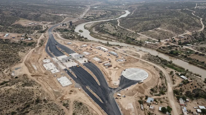 Satellite imagery shows recent paving and infrastructure development on the Russian side of the border complex.