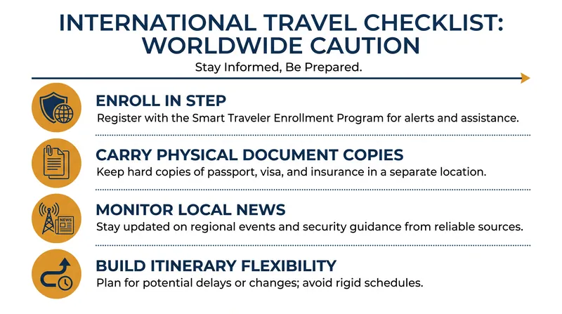 Key actionable steps for Americans traveling abroad during a period of elevated global risk.