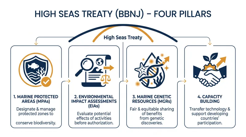 The BBNJ agreement establishes a procedural framework built on four core pillars of ocean governance.