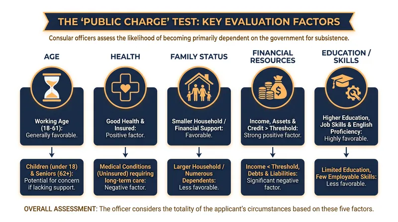 The statutory factors consular officers must weigh when determining if an applicant is likely to become a public charge.