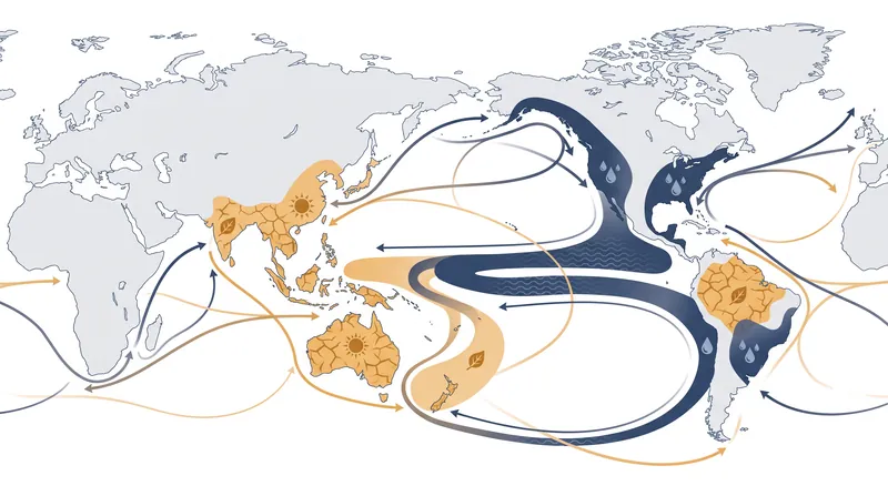 A supercharged El Niño reorganizes planetary rainfall, shifting storm tracks and increasing the risk of severe droughts and floods.