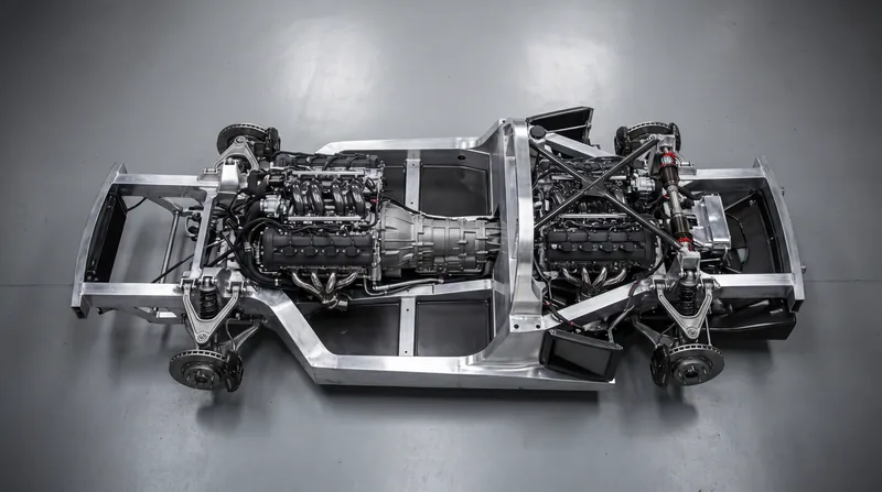 The patent details a Y-shaped configuration with one engine facing forward and the other rearward to optimize packaging.