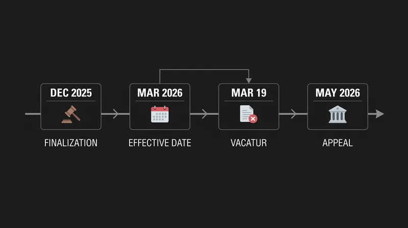 The rapid timeline of the FinCEN rule's implementation and subsequent vacatur.