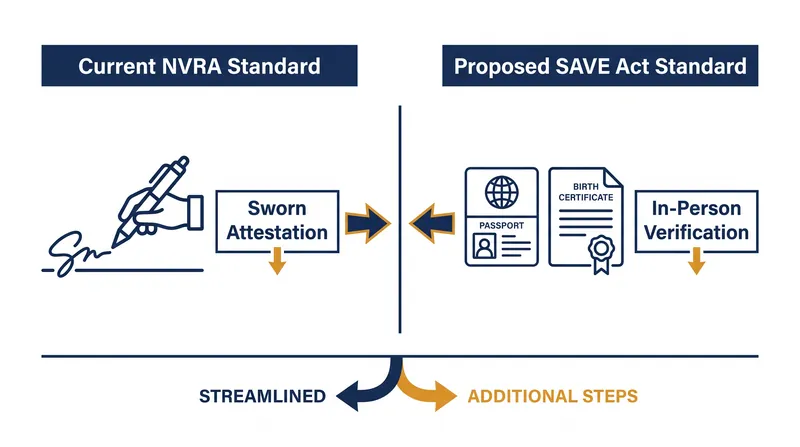 The legislation proposes shifting the burden of proof from state-run back-end verification to individual front-end verification.