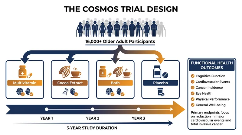 The COSMOS trial tracked over 16,000 older adults to measure the functional impact of daily supplementation.